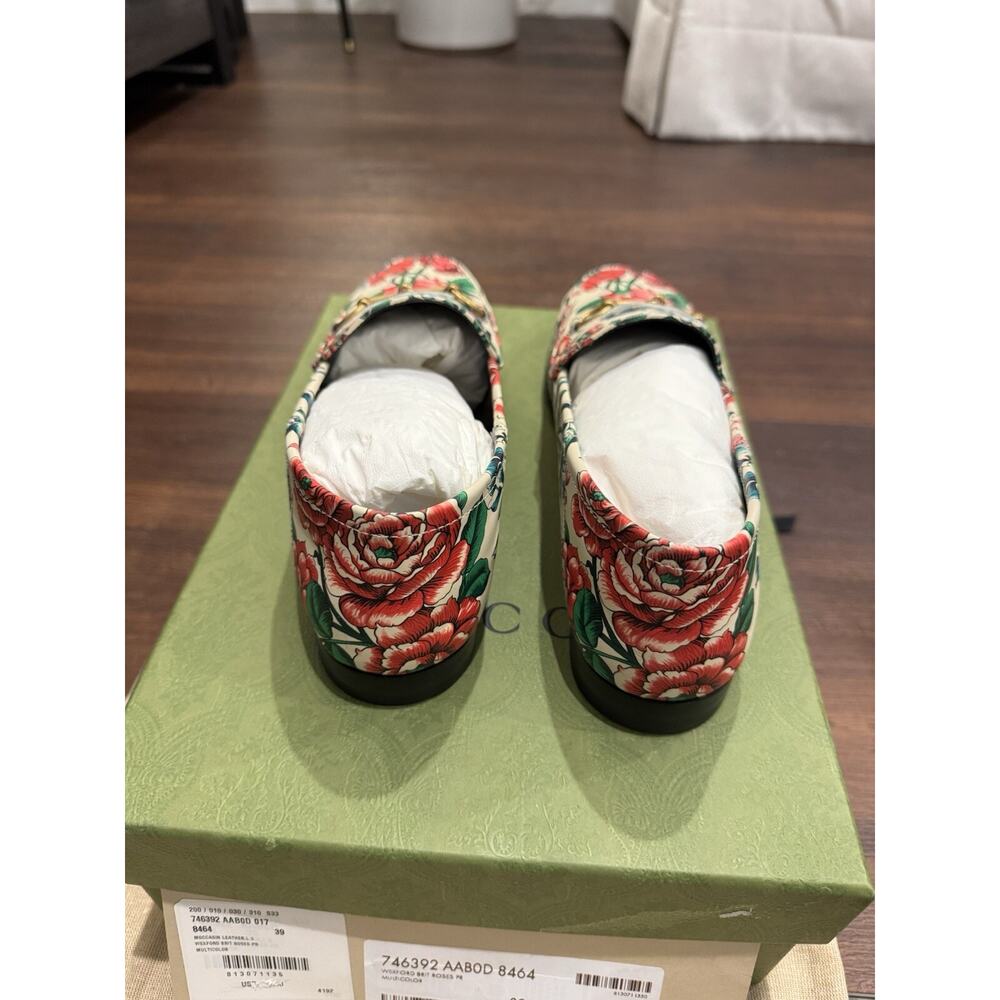 Gucci NWT Moccasin Leather Wexford Brit Roses Multicolor MSRP$1050 Size 39 - Picture 5 of 10